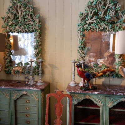 Pair of green leaf mirrors by the artist Edouard Chevalier