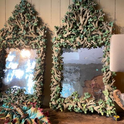 Pair of green leaf mirrors by the artist Edouard Chevalier
