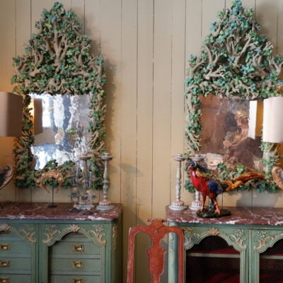 Pair of green leaf mirrors by the artist Edouard Chevalier