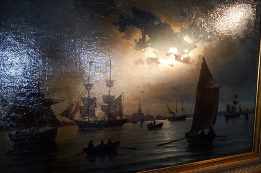 Huile sur toile Vue nocturne d'un port en Norvège par Johan Christian Clausen Dahl ca.1857 – Image 6