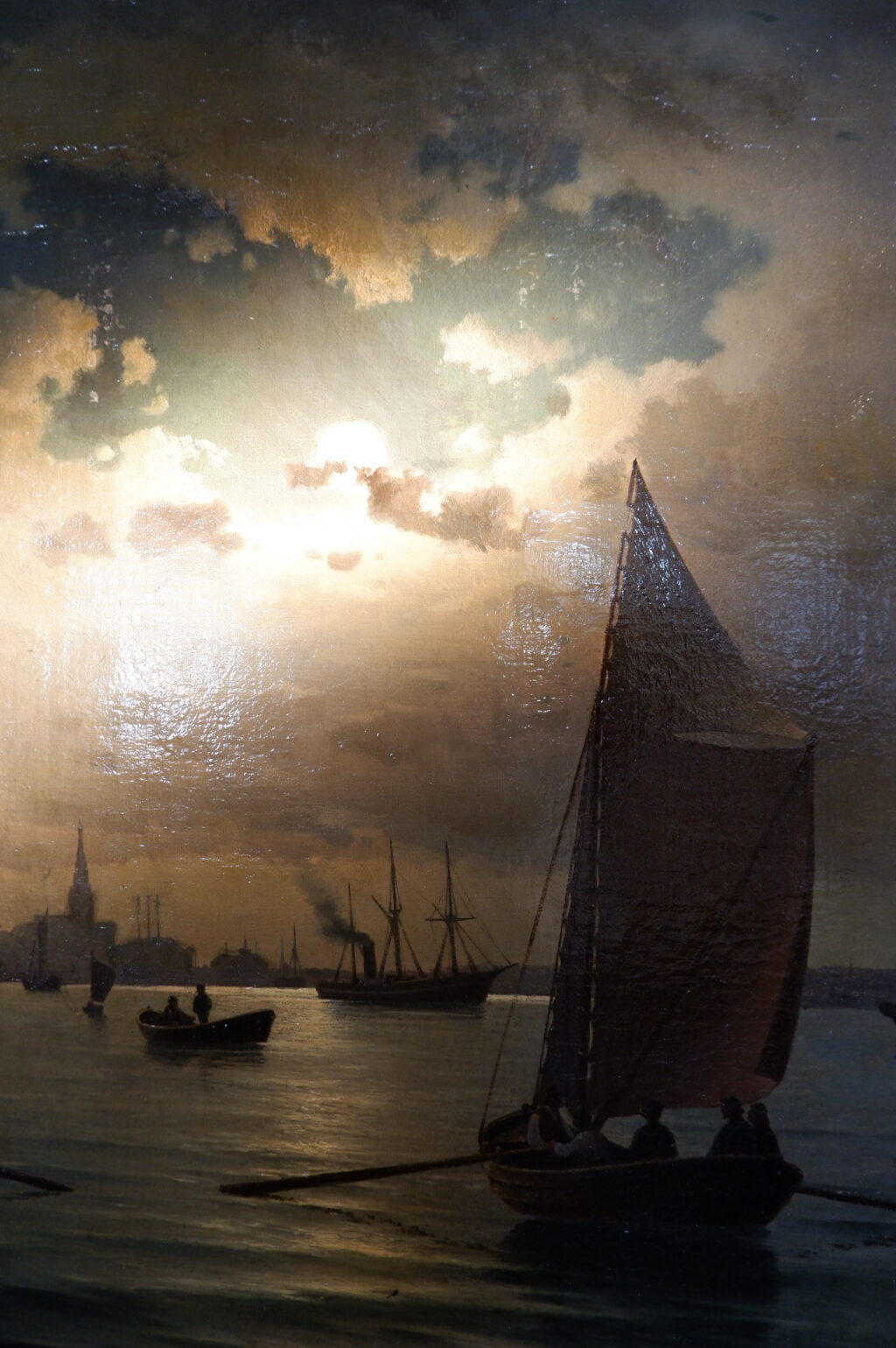 Huile sur toile Vue nocturne d'un port en Norvège par Johan Christian Clausen Dahl ca.1857 – Image 4