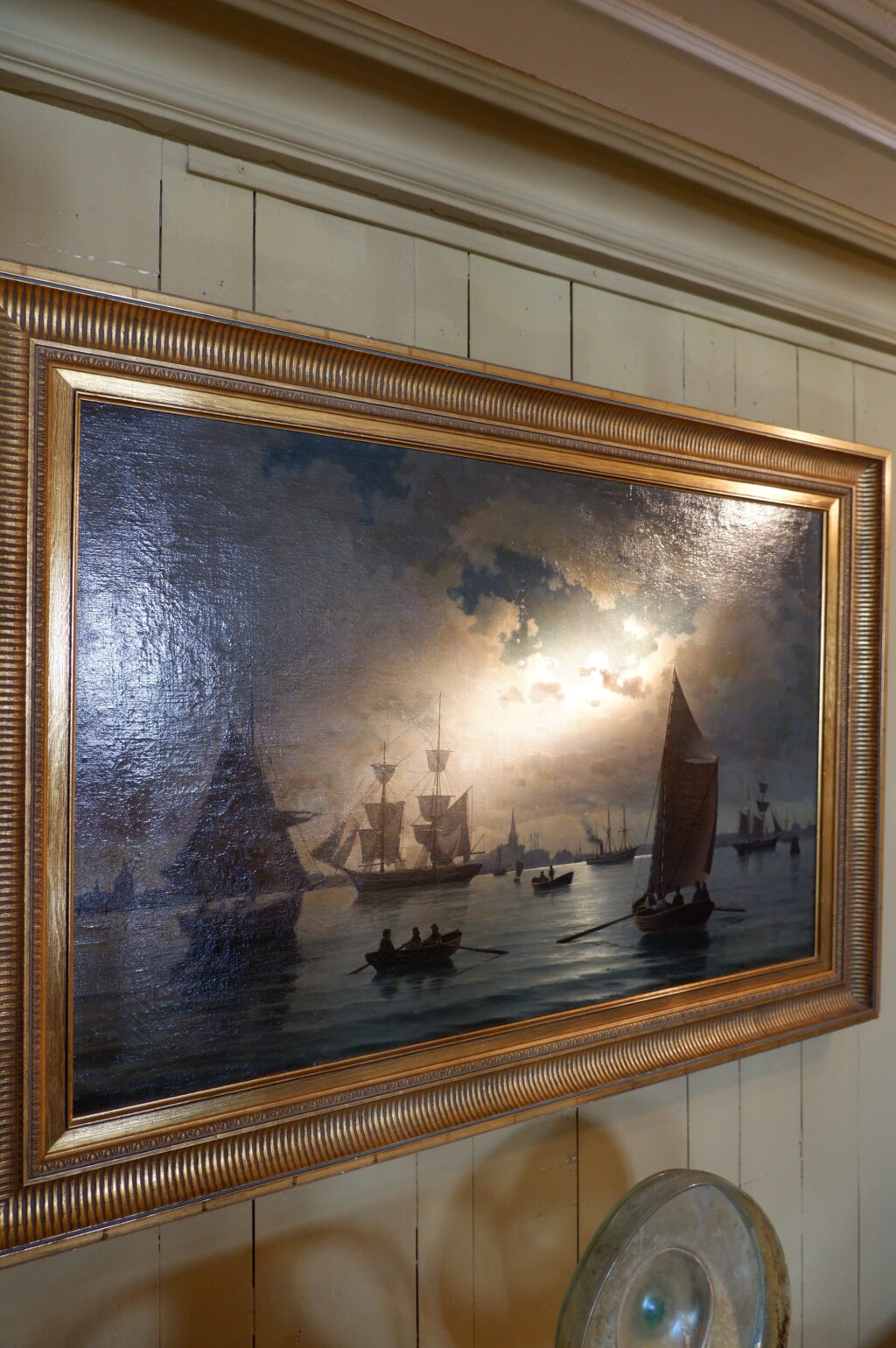 Huile sur toile Vue nocturne d'un port en Norvège par Johan Christian Clausen Dahl ca.1857 – Image 5