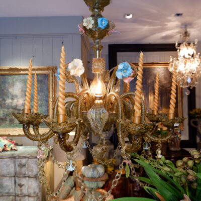 Large chandelier with 8 arms in multicolored Murano glass ca.1960