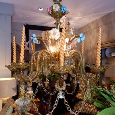 Large chandelier with 8 arms in multicolored Murano glass ca.1960