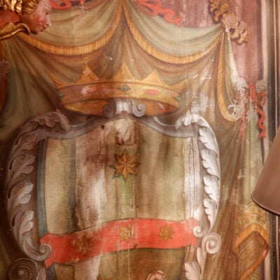 Grande toile peinte sur châssis figurant un blason, Italie – Toscane XIXe