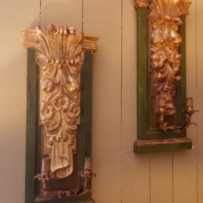 Pair of sconces in carved wood decorated with gold leaf 2 arms of light end of XIXth century