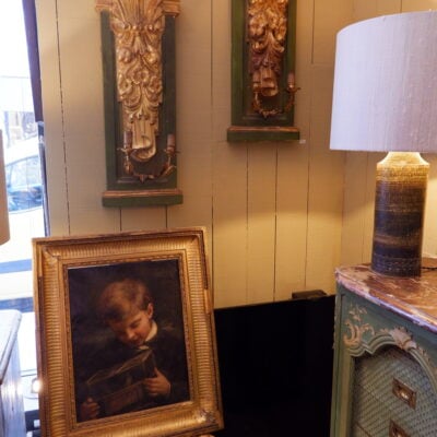 Pair of sconces in carved wood decorated with gold leaf 2 arms of light end of XIXth century