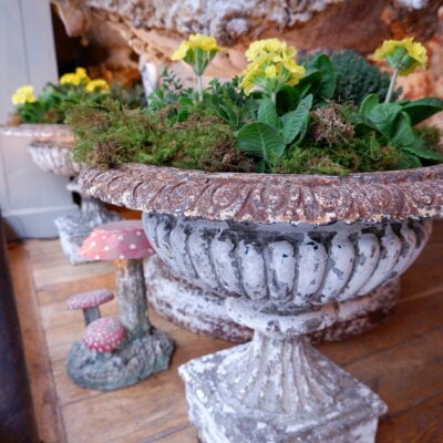 Pair of white cast iron basins with gadroons on high foot ca.1850