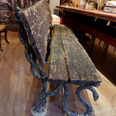 Large bench 3 places said "with snakes" in blue cast iron and wood ca.1860