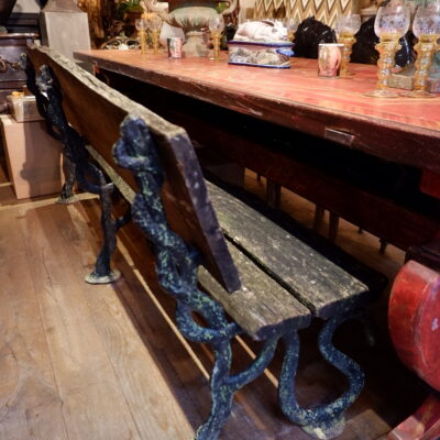 Large bench 3 places said "with snakes" in blue cast iron and wood ca.1860