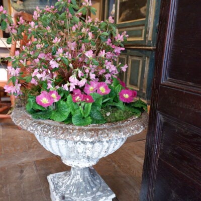 Pair of white cast iron basins with gadroons on high foot ca.1850