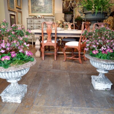 Pair of white cast iron basins with gadroons on high foot ca.1850