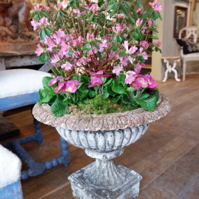 Pair of white cast iron basins with gadroons on high foot ca.1850