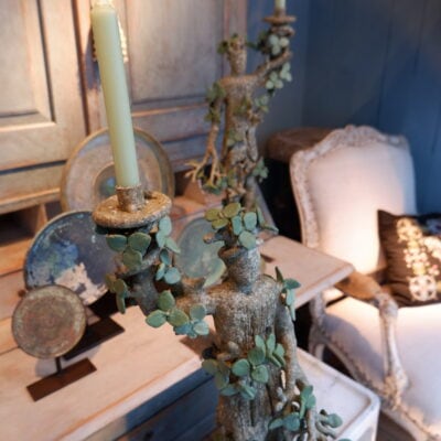 Pair of candlesticks "man leaves" by Edouard Chevalier