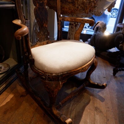 Rare Swedish Baroque Armchair - Rocking Chair - in wood with black patina ca.1800