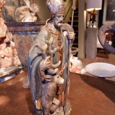 Statue de Saint-Hubert en bois sculpté polychrome – France fin XIXe