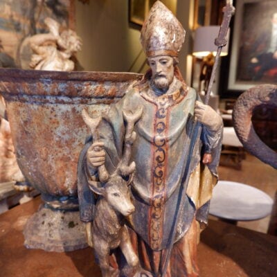 Statue of Saint-Hubert in polychrome carved wood - France late 19th century