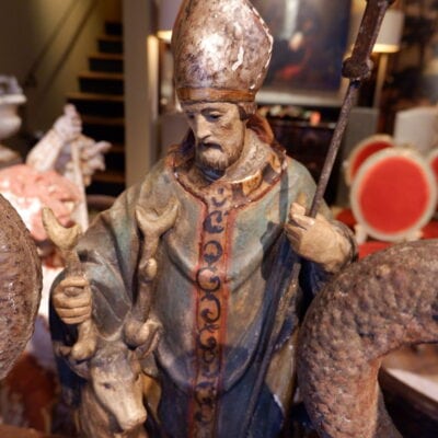 Statue of Saint-Hubert in polychrome carved wood - France late 19th century