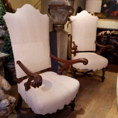 PAIR OF LARGE ITALIAN ARMCHAIRS WITH SCROLLED ARMS 18TH CENTURY
