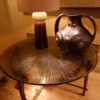 Table basse en bronze & plateau en verre fumé motif guilloché soleil ca.1960 – Image 5