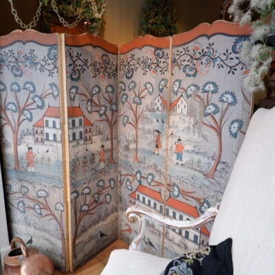 PARAVENT 4 FEUILLES DECOR NAIF PEINT SUR TOILE PERIODE REGENCE