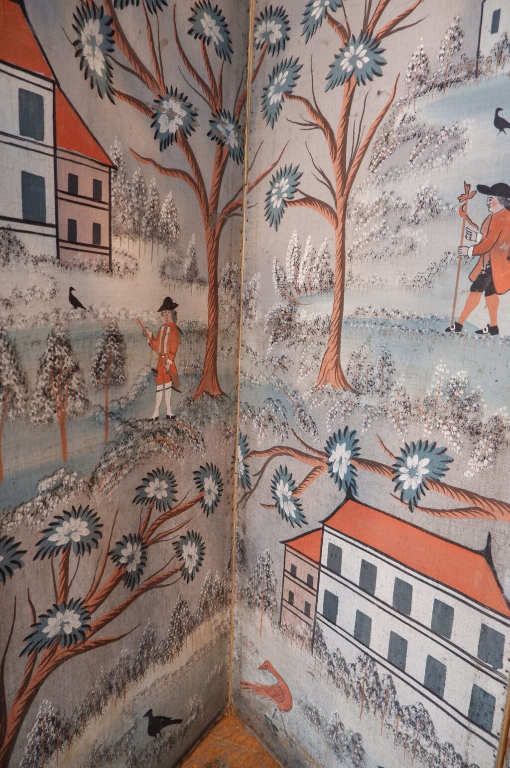 4-LEAF FOLDING SCREEN PAINTED ON CANVAS REGENCY PERIOD