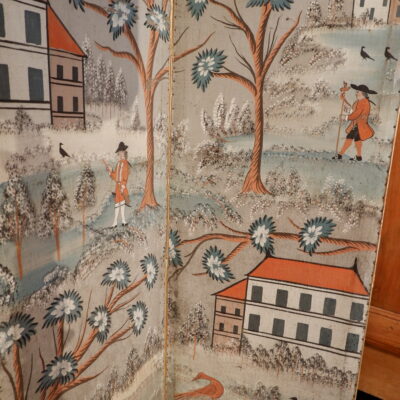 PARAVENT 4 FEUILLES DECOR NAIF PEINT SUR TOILE PERIODE REGENCE