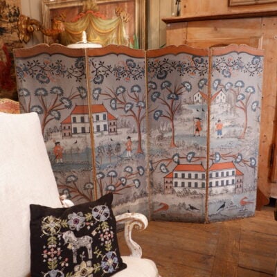 PARAVENT 4 FEUILLES DECOR NAIF PEINT SUR TOILE PERIODE REGENCE