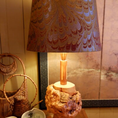 BIRCH ROOT LAMP AND SHADES IN SILK RUBELLI FLAME