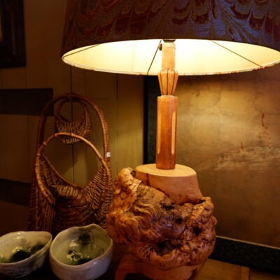 BIRCH ROOT LAMP AND SHADES IN SILK RUBELLI FLAME