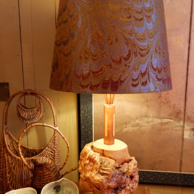 BIRCH ROOT LAMP AND SHADES IN SILK RUBELLI FLAME