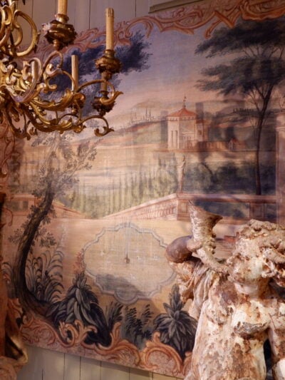 Grande toile peint figurant une perspective de jardin – France XVIIIe