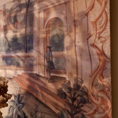 Grande toile peint figurant une perspective de jardin – France XVIIIe