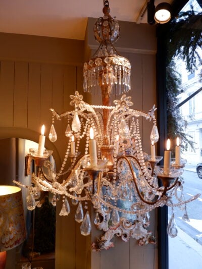 Pair of large Genoese chandeliers, in crystal and cut glass ca.1850