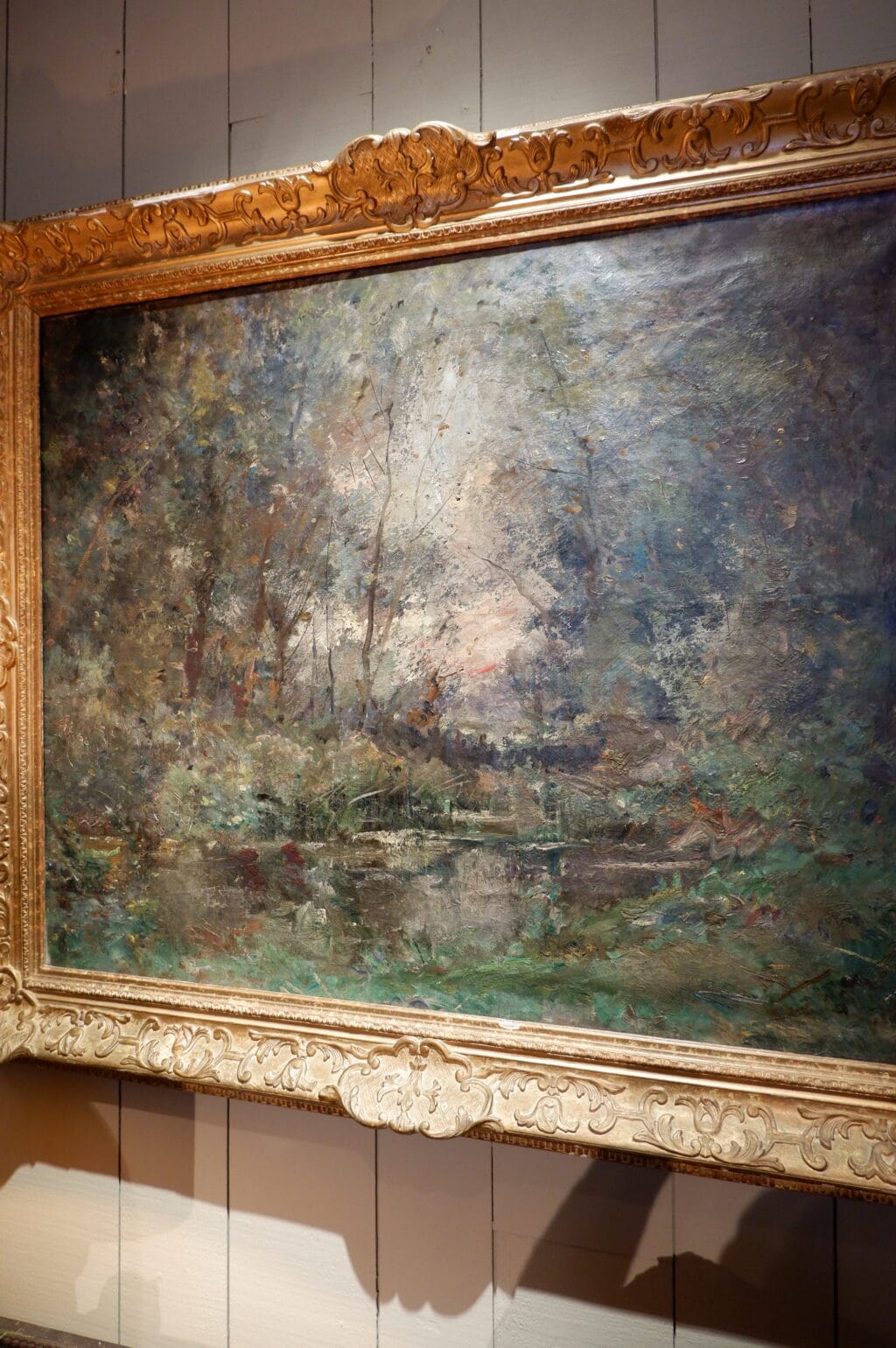 Huile sur toile "Mare dans un clairière au crépuscule" signée Emile Noirot - ca.1897 – Image 4