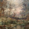 Huile sur toile "Mare dans un clairière au crépuscule" signée Emile Noirot - ca.1897 – Image 5