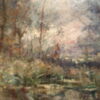 Huile sur toile "Mare dans un clairière au crépuscule" signée Emile Noirot - ca.1897 – Image 9