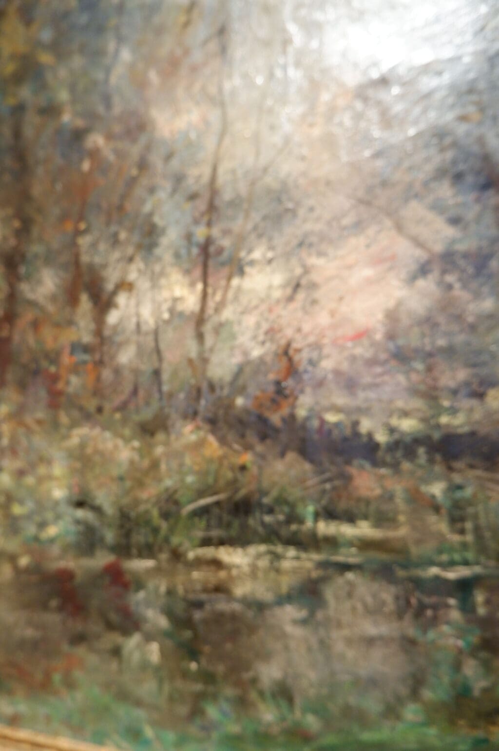 Huile sur toile "Mare dans un clairière au crépuscule" signée Emile Noirot - ca.1897 – Image 9