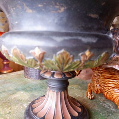 NEOCLASSIAN VASE ON POLYCHROME TERRACOT STANDING SIGNED P. Ipsen, Kjøbenhavn ca.1890