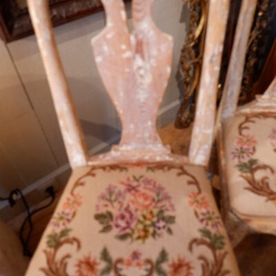 A pair of white patina chairs sitting in small point ca.1800