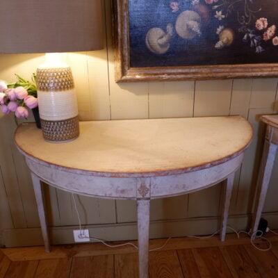 Pair of gustavian half-moon consoles with white patina 19th century