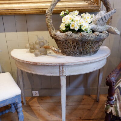 Pair of gustavian half-moon consoles with white patina 19th century