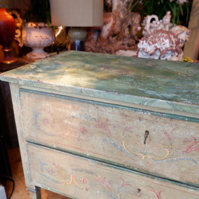 COMMODE FLORENTINE DECOR ARTE POVERA PATINE VERTE XIXE