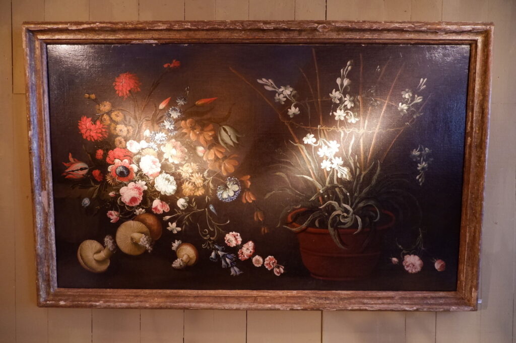 Grand huile sur toile italienne "nature morte fleurs & champignons" - XVIIIE – Image 3