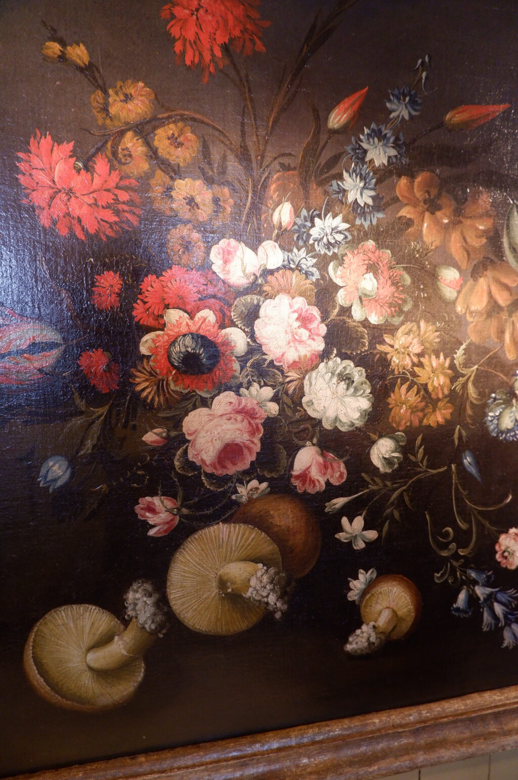 Grand huile sur toile italienne "nature morte fleurs & champignons" - XVIIIE – Image 12