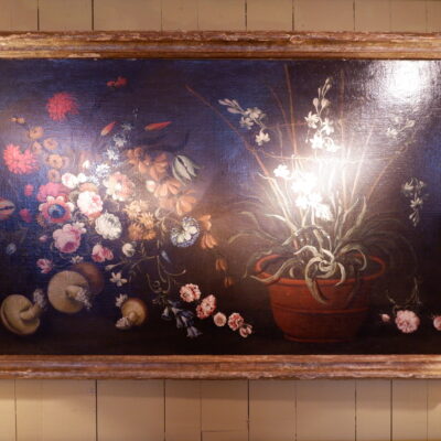 Large oil on canvas "still life flowers & mushrooms" - XVIIIE