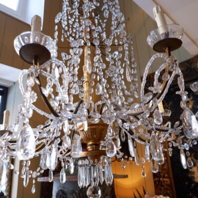 LARGE GENOVESE CHANDELIER XL GILDED WOOD AND CRYSTAL SIZE MID 19TH CENTURY