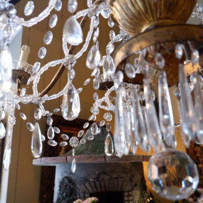 LARGE GENOVESE CHANDELIER XL GILDED WOOD AND CRYSTAL SIZE MID 19TH CENTURY