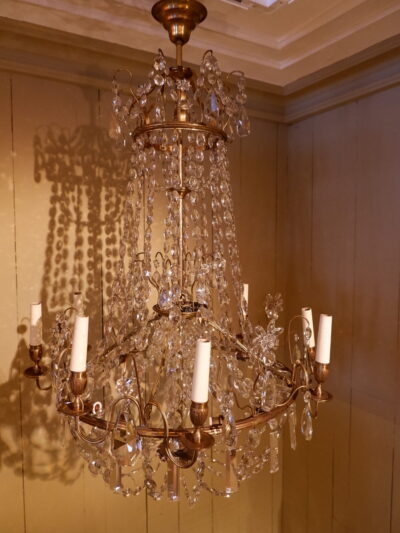 CHANDELIER IN CRYSTAL AND GILDED BRONZE 8 ARMS OF LIGHT XIXE
