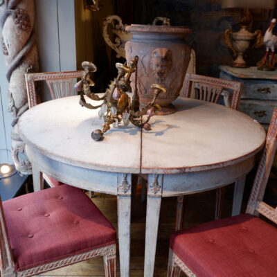 Pair of Gustavian half-moon consoles in white patina 19th century